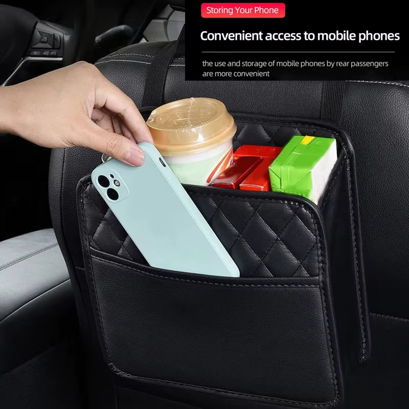 Versatile Leather Car Seat Storage & Trash Bag - Portable Organizer for Most Vehicle Models