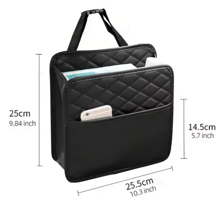 Versatile Leather Car Seat Storage & Trash Bag - Portable Organizer for Most Vehicle Models