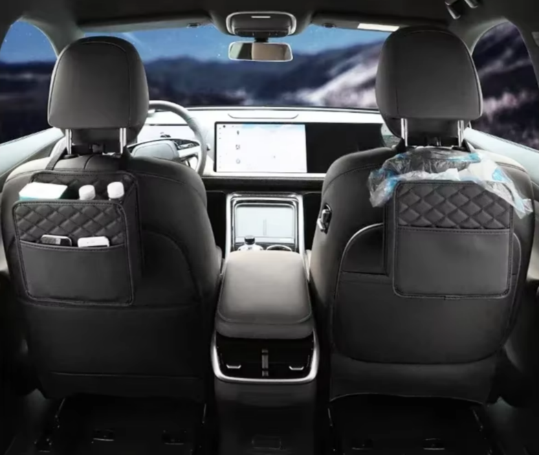 Versatile Leather Car Seat Storage & Trash Bag - Portable Organizer for Most Vehicle Models