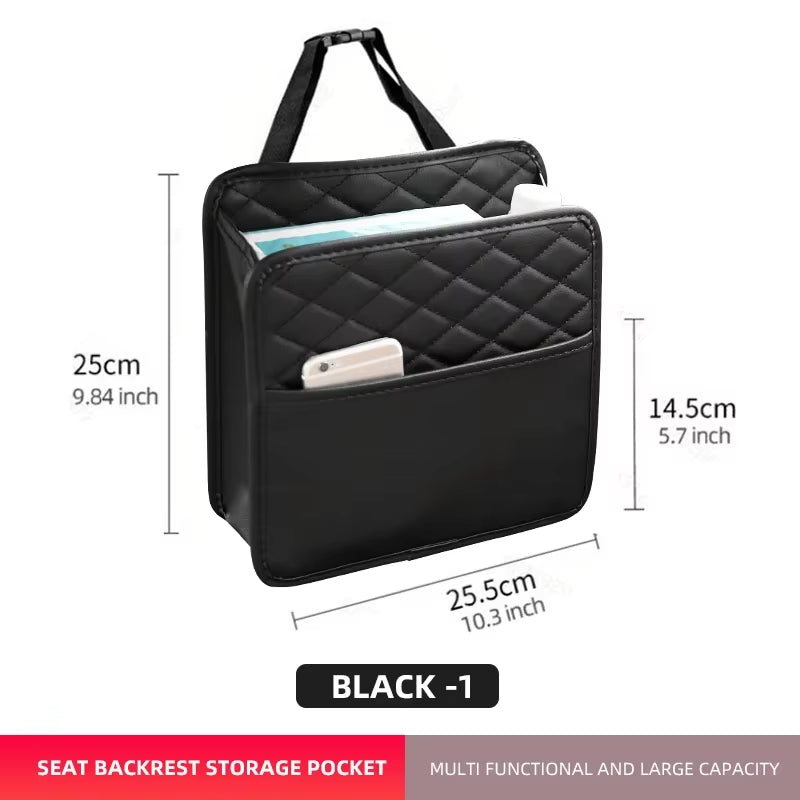 Versatile Leather Car Seat Storage & Trash Bag - Portable Organizer for Most Vehicle Models
