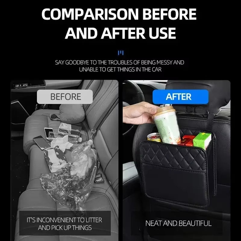 Versatile Leather Car Seat Storage & Trash Bag - Portable Organizer for Most Vehicle Models