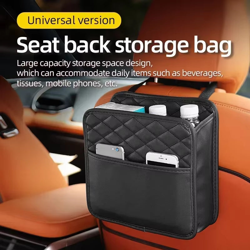 Versatile Leather Car Seat Storage & Trash Bag - Portable Organizer for Most Vehicle Models