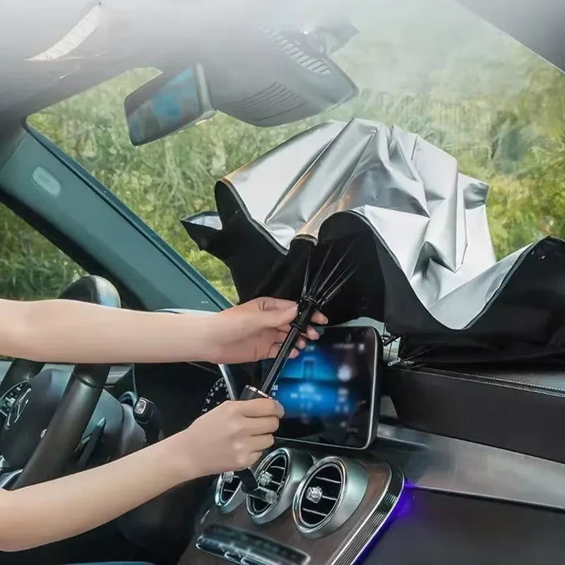 Umbrella‑Style Car Sunshade – Easy‑Open UV & Heat Protector